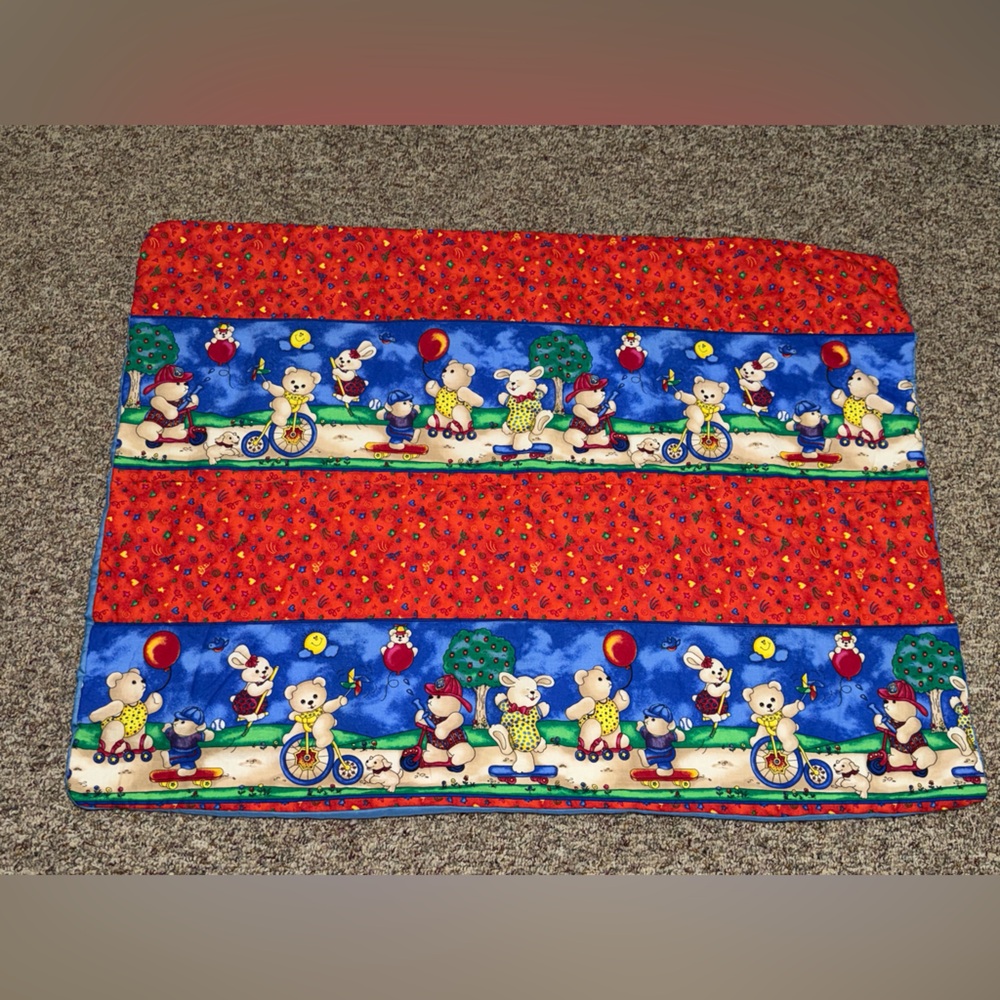 Vintage baby blanket bears Colorful bunny bikes 34x47 toddler baby lovey